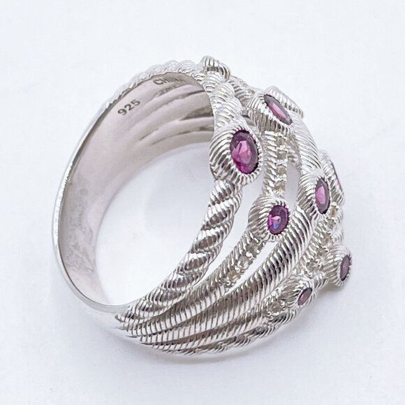 Judith Ripka 925 Sterling Silver Amethyst Stones Multi-Band Size 8.5 - Picture 2 of 8